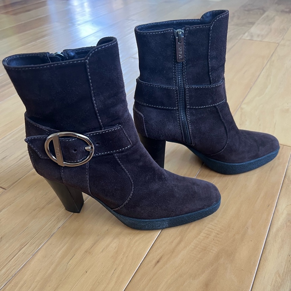 Brown Suede TODs Heeled Booties - US 7.5 W
